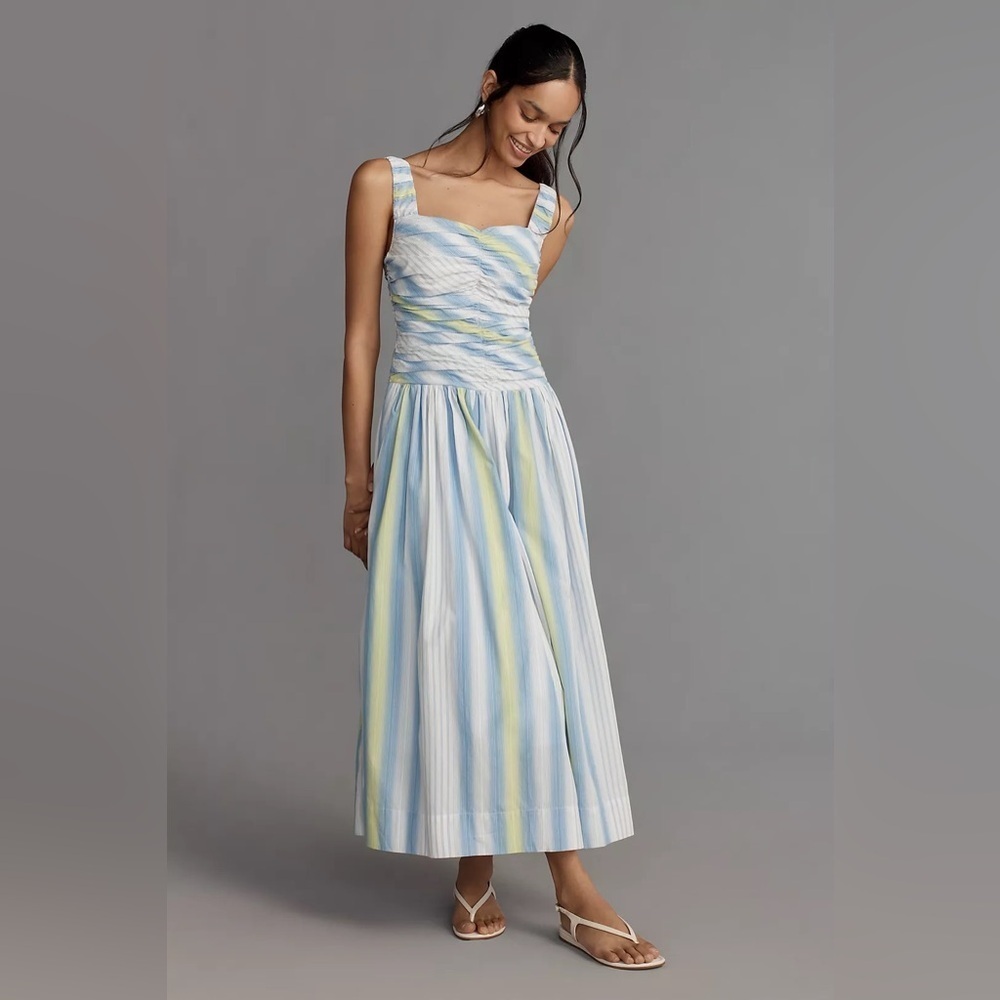 NWT! By Anthropologie Square-Neck Drop-Waist Maxi Dress 💜🦊🗝️🍊